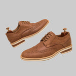 Men's brown genuine leather brogue shoes for formal occasions