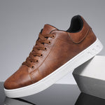 Men's dark brown flat casual shoes with leather-look upper